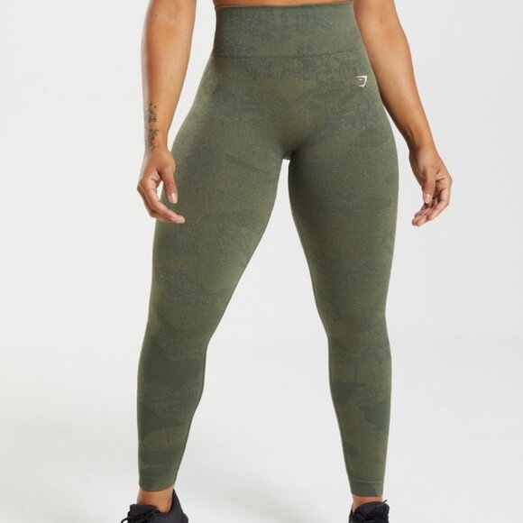 Gymshark Adapt Camo Seamless High Waisted Womens Moss Olive Green Leggings Small - Picture 1 of 10